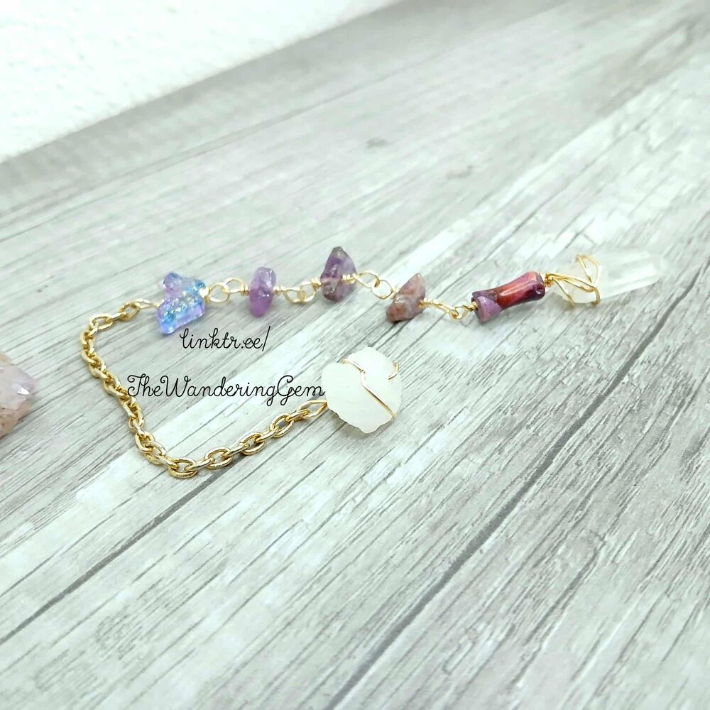 Amethyst & Quartz Crystal Beaded Dowsing Pendulum, Butterfly Purple 7.5" - Picture 4 of 5